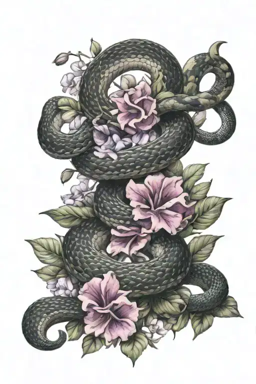 Snake And Petunia Flowers