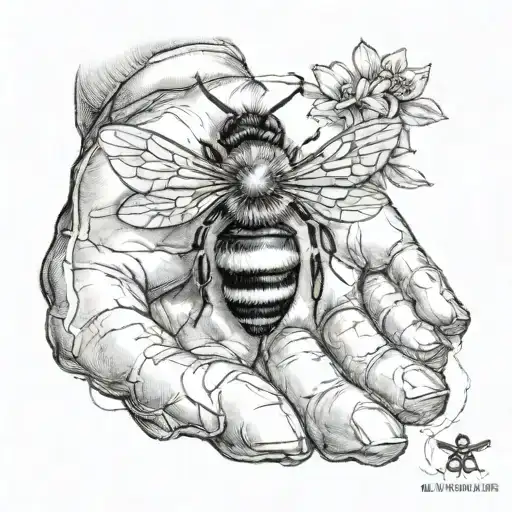 Baby Hand Print And Footprint With A Honey Bee Perched