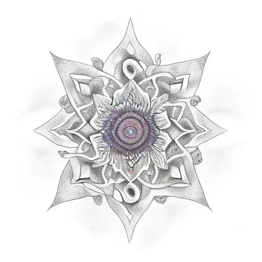 A Realistic Tattoo Of A Shake And Dragon Flower Fused Together In A Mesmerizing Pattern