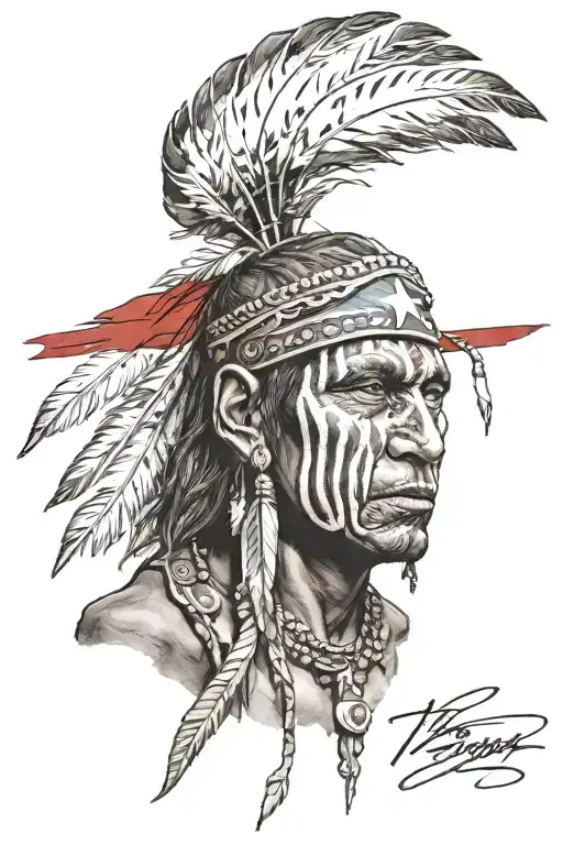 Warrior Indian With Puerto Rico Flag War Paint