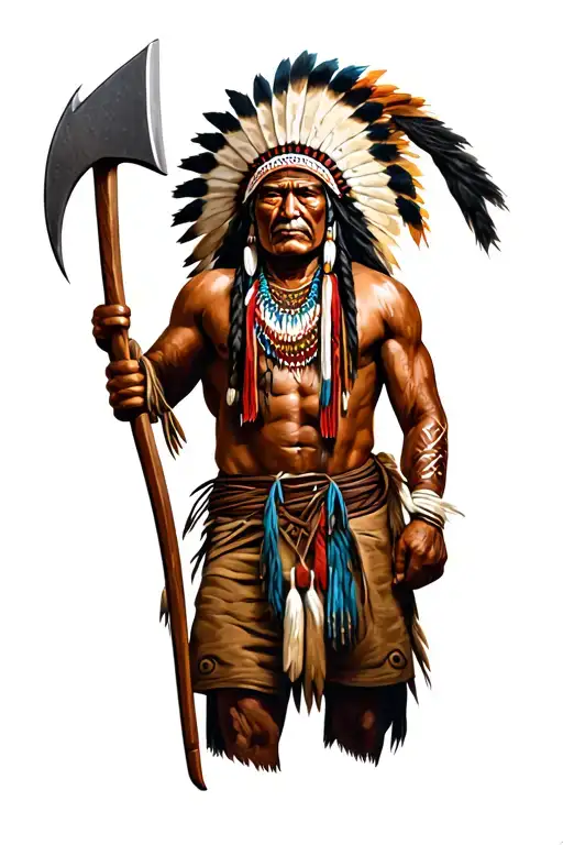 Indian Chief Holding Tomahawk