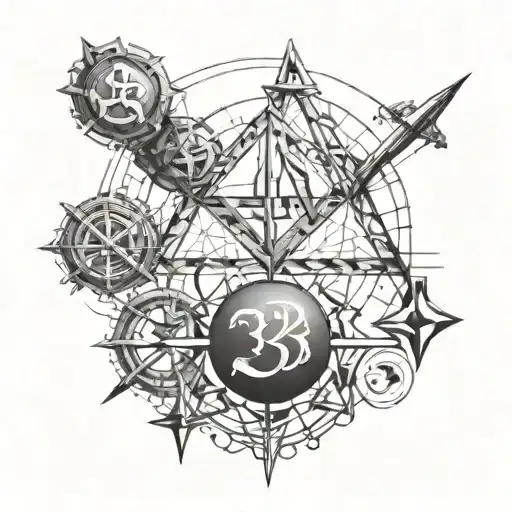 A Tattoo Design Featuring A Mathematical Formula Intertwined With Religious Symbols