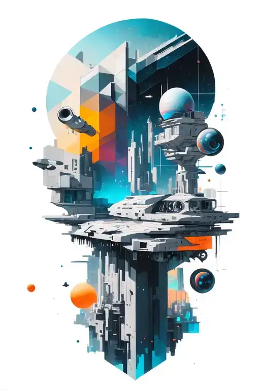 A Geometric Space Landscape Inspired By Technology Incorporating A Small Amount Of Cyan