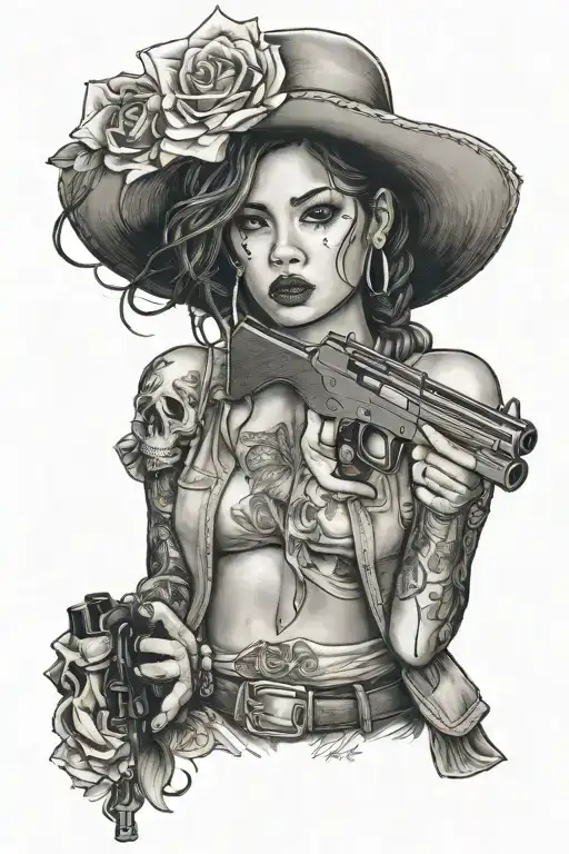 Chicano Girl Holding A Gun