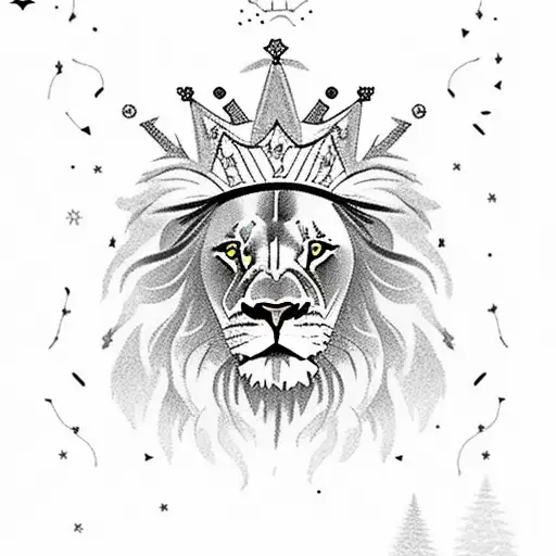 Lion With Crown And Forest With A Constellation Above Its Head