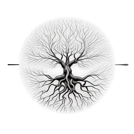Tree Of Life With Roots Representing Veins