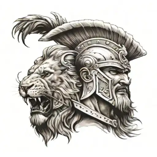 Spartan Soldier And Lion