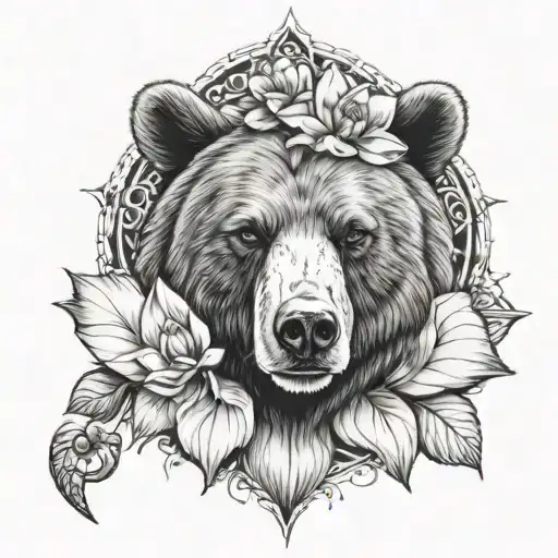 Bear Lotus Flower With Ankh Symbol On Forehead