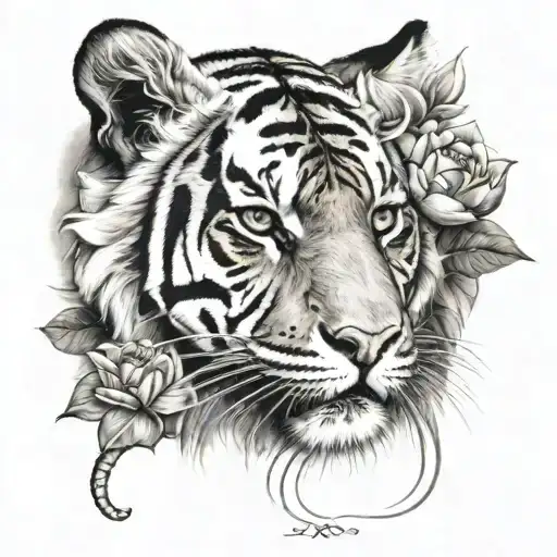 Tiger Above Lotus Flower Add Ankh Cross