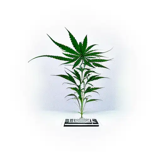 A Realistic Cannabis Plant Growing Out Of A Computer Keyboard