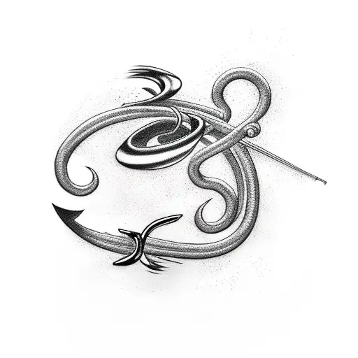 A Minimalist Tattoo Of A Fishing Hook Surrounded By Waves
