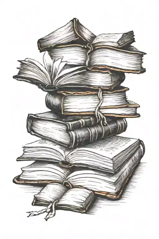 Long Stack Of Books Beneath Open Book