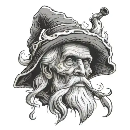 Old Man Wizard Smoking A Skull Pipe Shaped Like