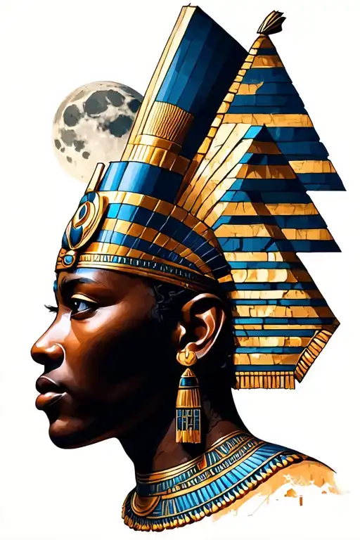 African And Egypt Pyramid Moon Desert And Mohikan