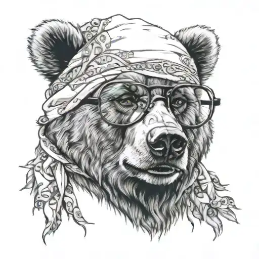 Growling Bear With Glasses And A Headscarf