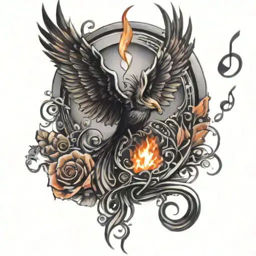 Phoenix Flames Rising And Music Note
