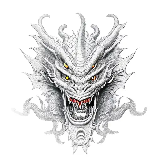 Dragon Coming Out Of The Mouth Of An Oni Mask