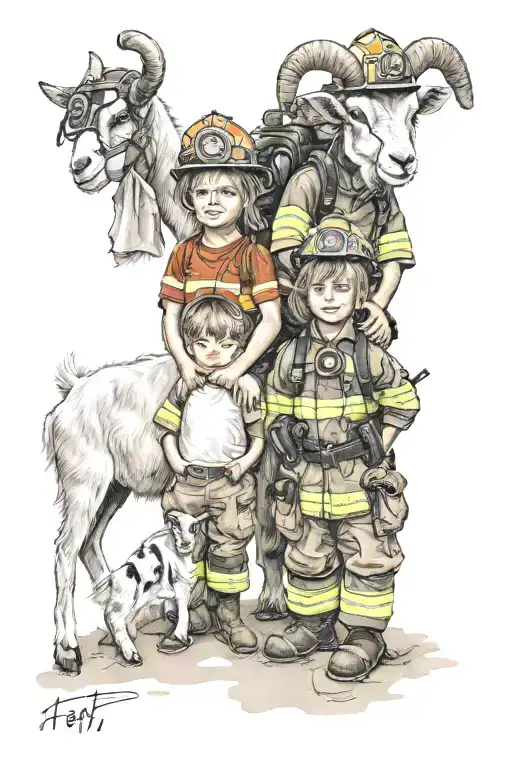 Firefighter Goat Farm Little Boy And Girl
