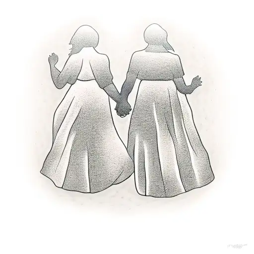 A Silhouette Of A Mother And Daughter Holding Hands