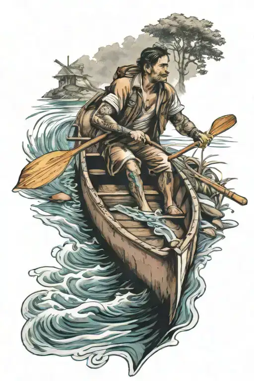 A Guy Riding A Canoe In A River