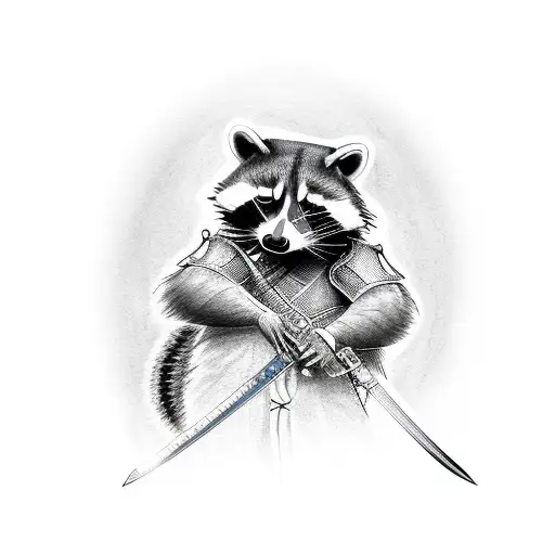 Raccoon Holding A Samurai Sword In Traditional Armour