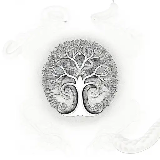 Tree Of Life With Snake And Apple