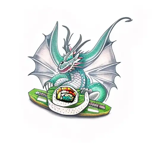 Cute Dragon Eating A Sushi Roll