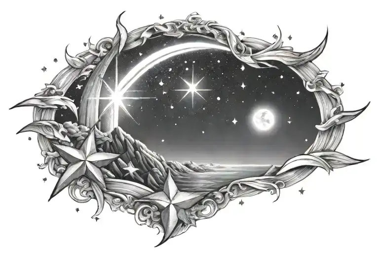 Filled Night Sky With Shooting Star