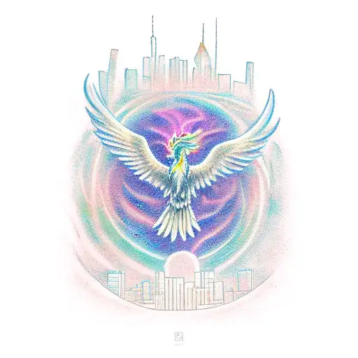 Phoenix Over City Skyline