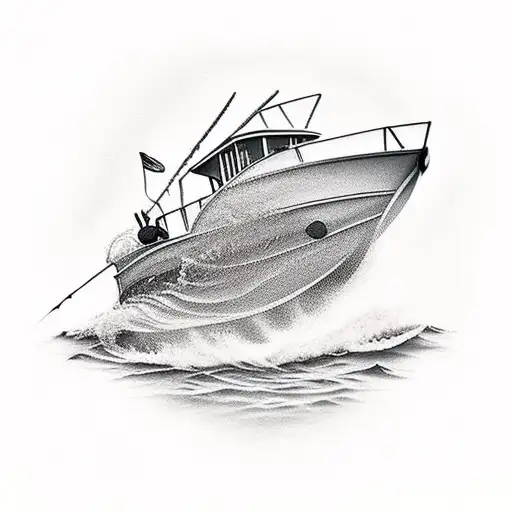 Small Modern Fishing Boat Driving Away Into Sunset