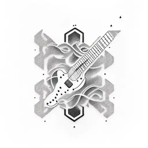 A Minimalist Tattoo Of A Guitar With Twin Atlantic Lyrics As Soundwaves