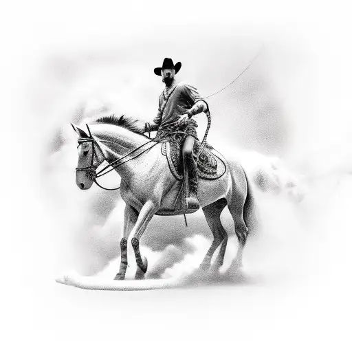 Guy On Horse With Lasso Coming Out Of Dust Cloud