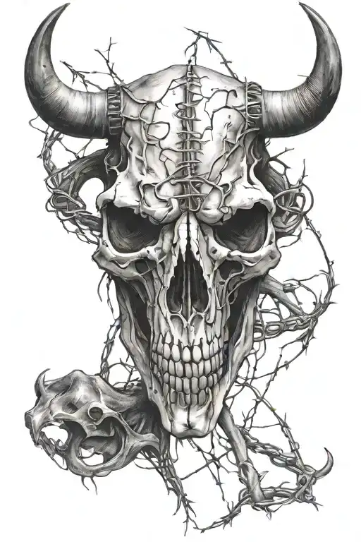 Barbed Wire Bull Skull
