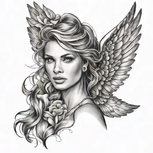 Pretty Woman Face With Angel Wings