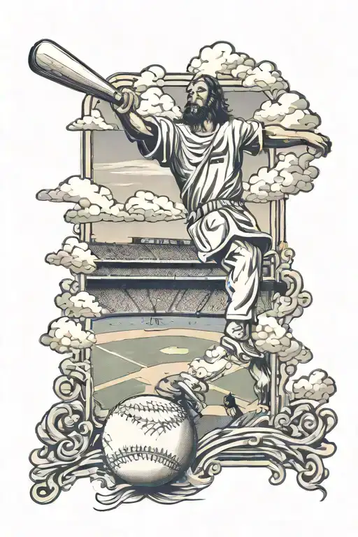 Baseball Field With Jesus In The Sky