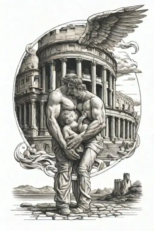 Colloseum Angel Watching Family Holding Hands