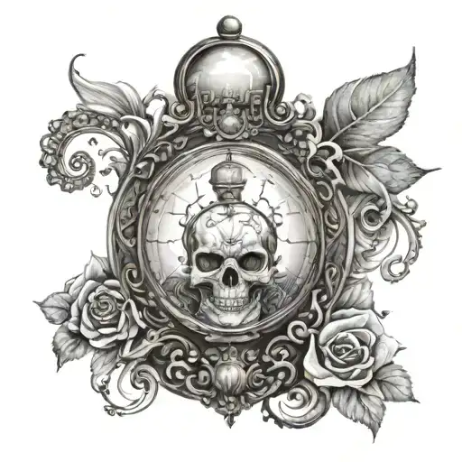 Timeglass With Skull And Half Moon Inside