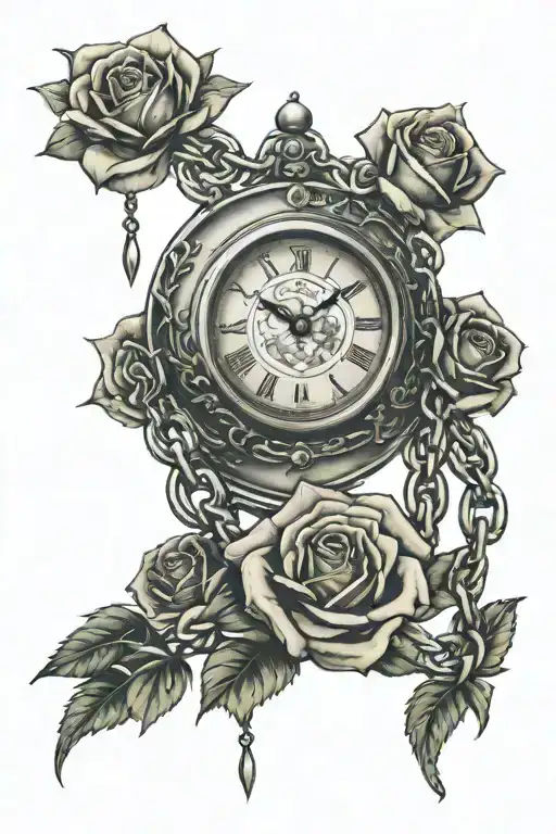 Antique Clock Rose Chains Coming From Below