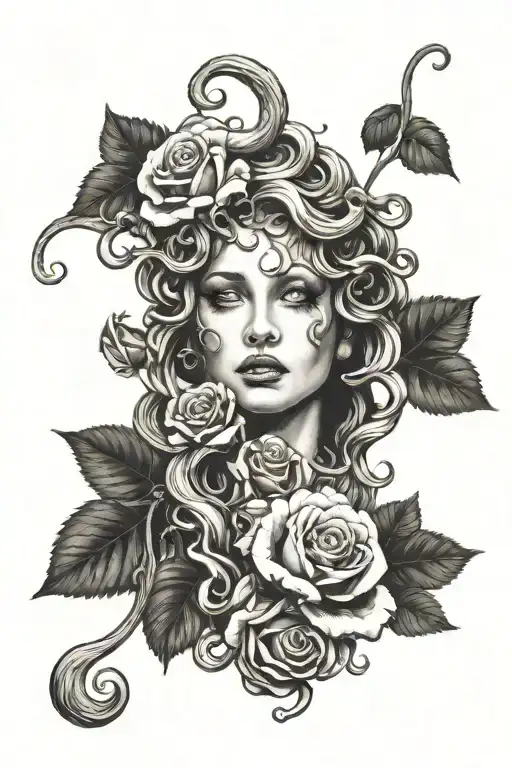 Medusa With Roses Falling Down With A Stem Connected To A Semi Colon