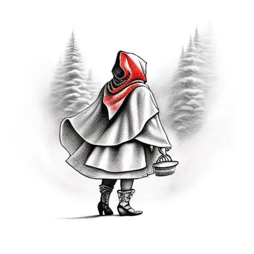 Little Red Riding Hood Standing On A Hill