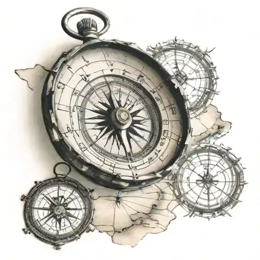 Old Pirate Compass And Map