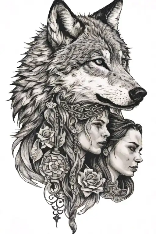 A Nortic Women Wearing A Wolf Head Profile Holding