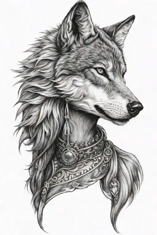 A Vikng Women Wearing A Wolf Head Profile Holding