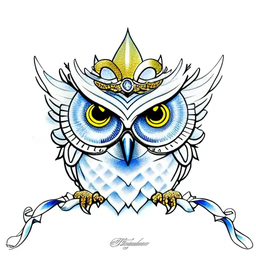 Flying Owl With Fleur De Lis Blue