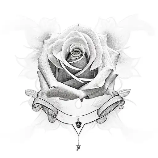 Rose With Rosary And Portugal Symbol