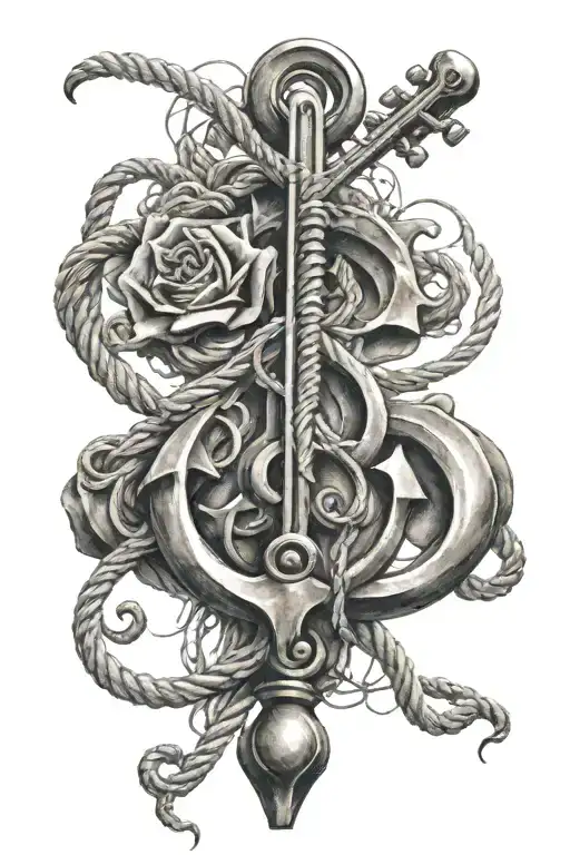 A Metal Anchor With A Rope Into The Shape Of A Violin Key