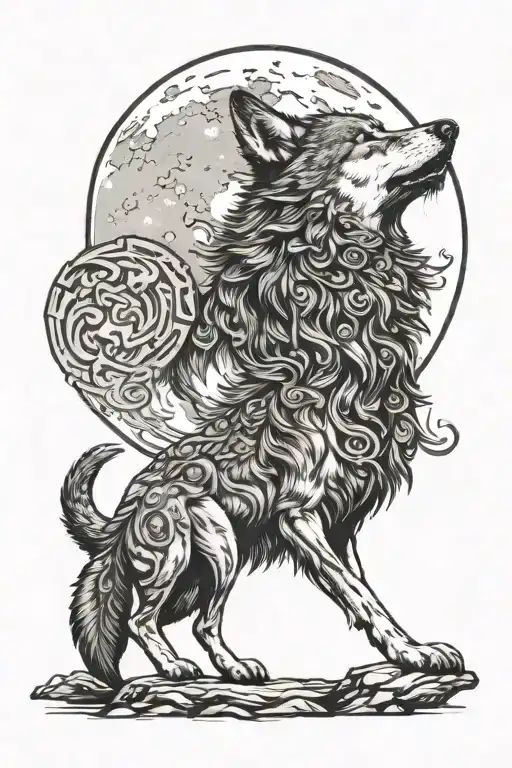 Turkish Wolf Howling At The Moon Surrounded