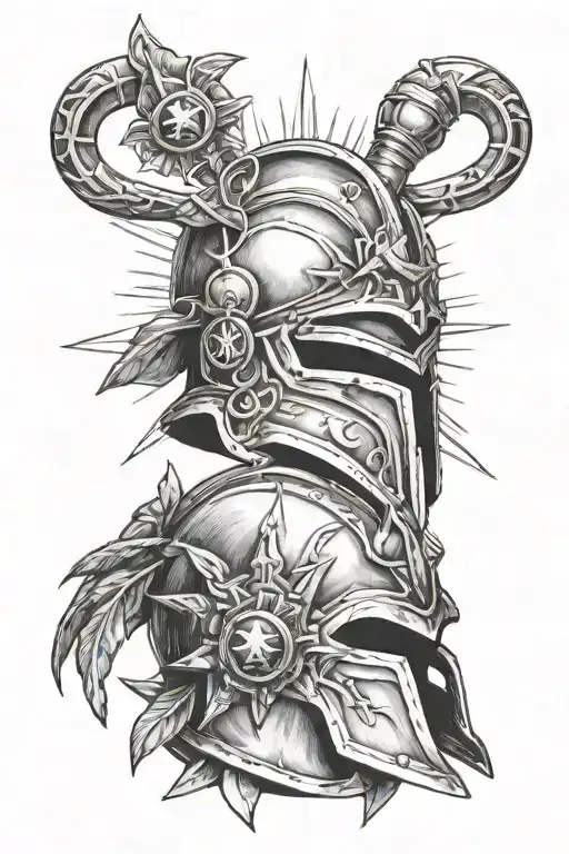 3 Stars And A Sun With Gladiator Helmet Adorned