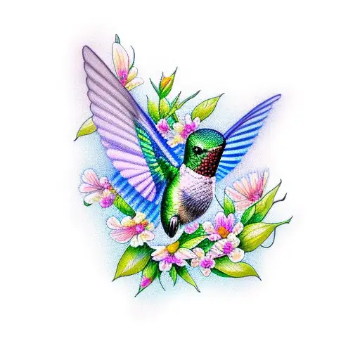 Hummingbird Made Of Flowers