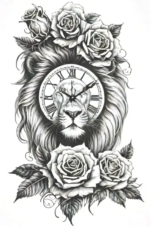 Lion Roses Clock